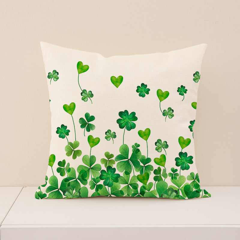 St. Patrick’s Day Shamrock Linen Pillow Cover Home Decor