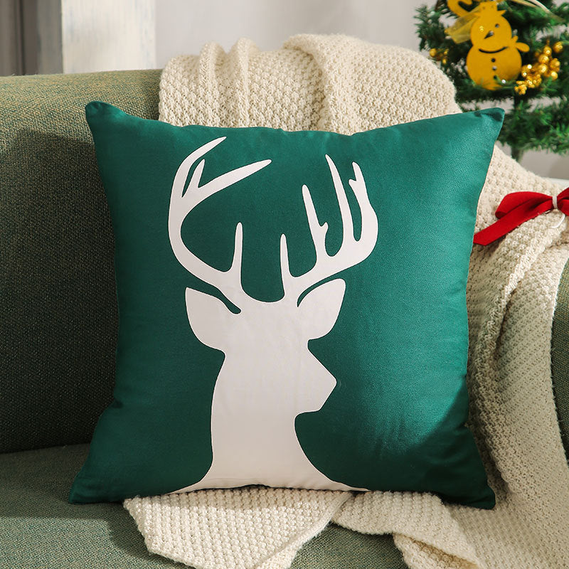 Christmas Reindeer Pillow Cover Gold Foil Tree 18x18 in