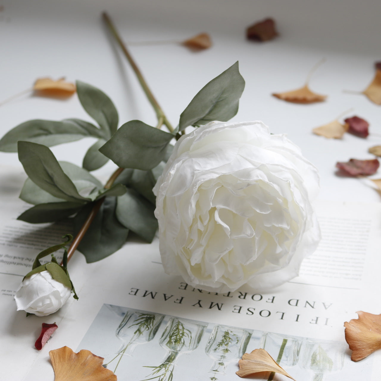 Artificial Peony Stem 2 Heads Faux Silk Flower Home Decor