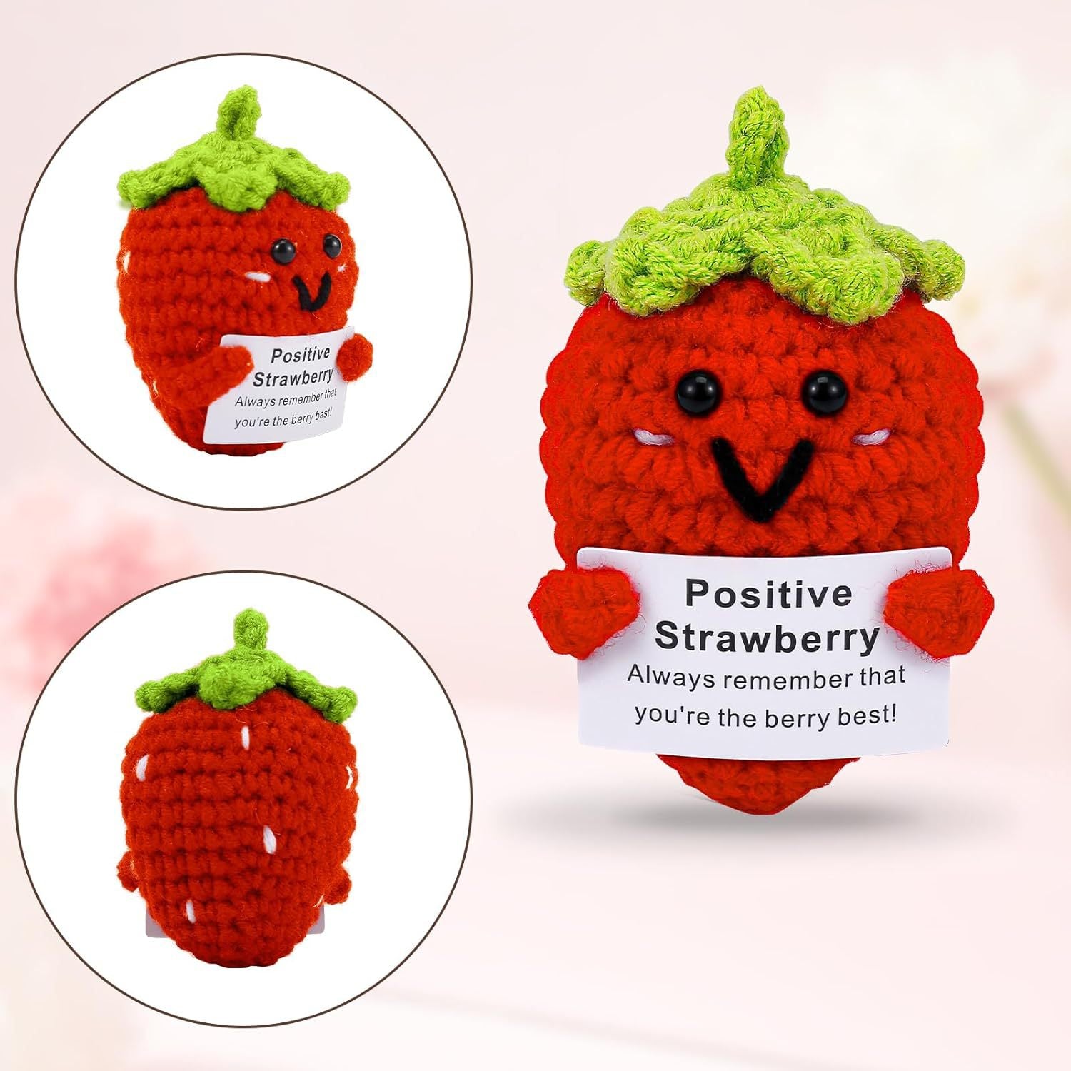 Crochet Positive Strawberry Plush Inspirational Gift Stress Toy
