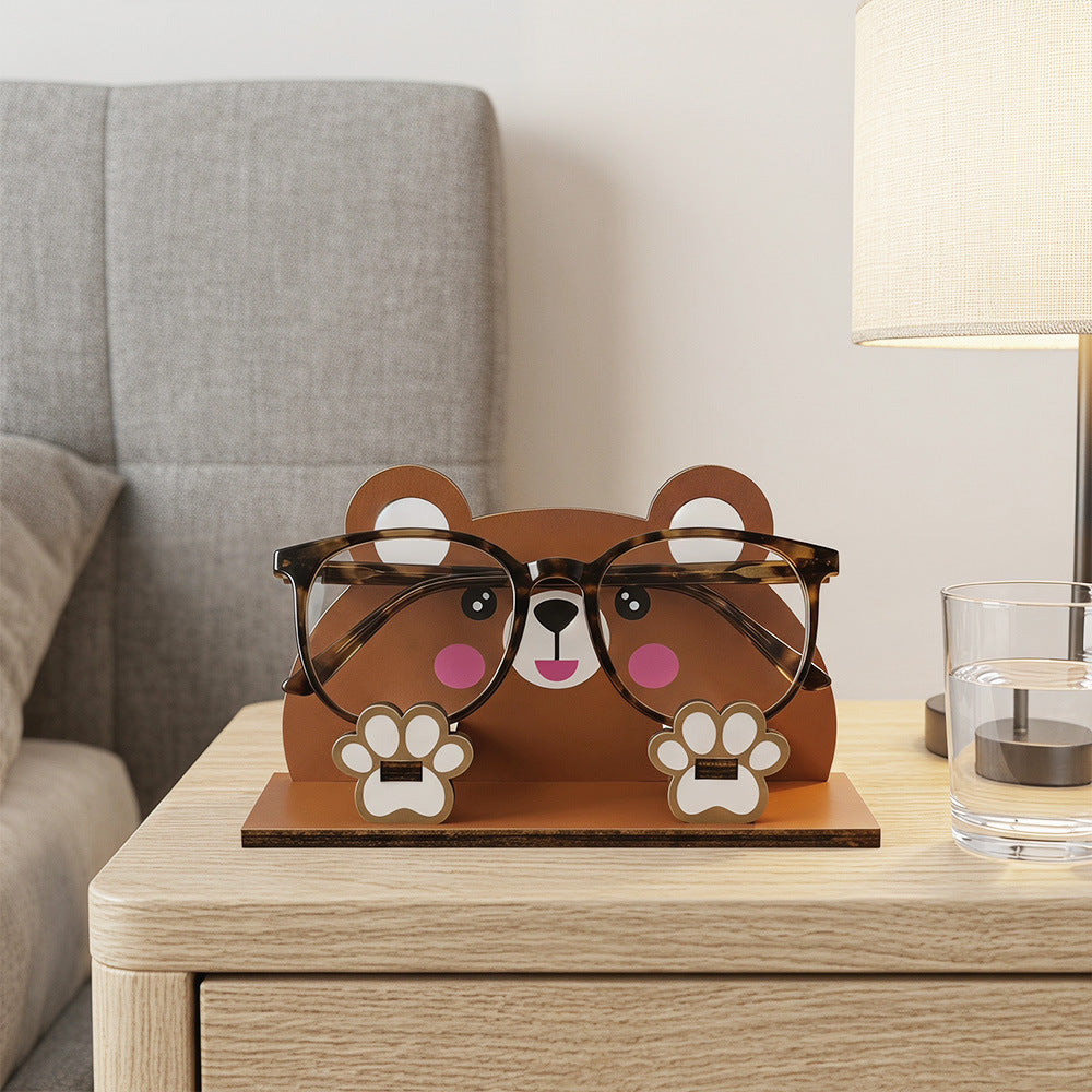Animal Eyeglasses Stand Wooden Desk Organizer Display Holder