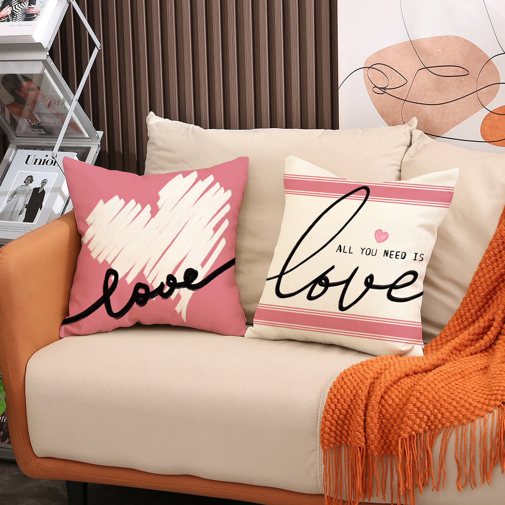 Pink Valentine Heart Pillow Covers Romantic Linen Decor