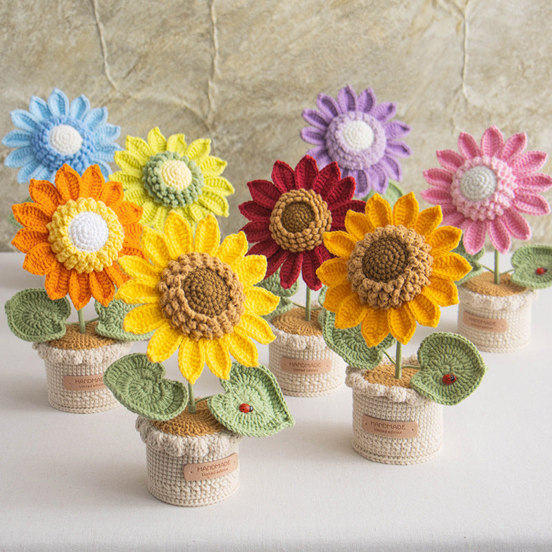Handmade Crochet Sunflower Planter Decorative Flower Pot