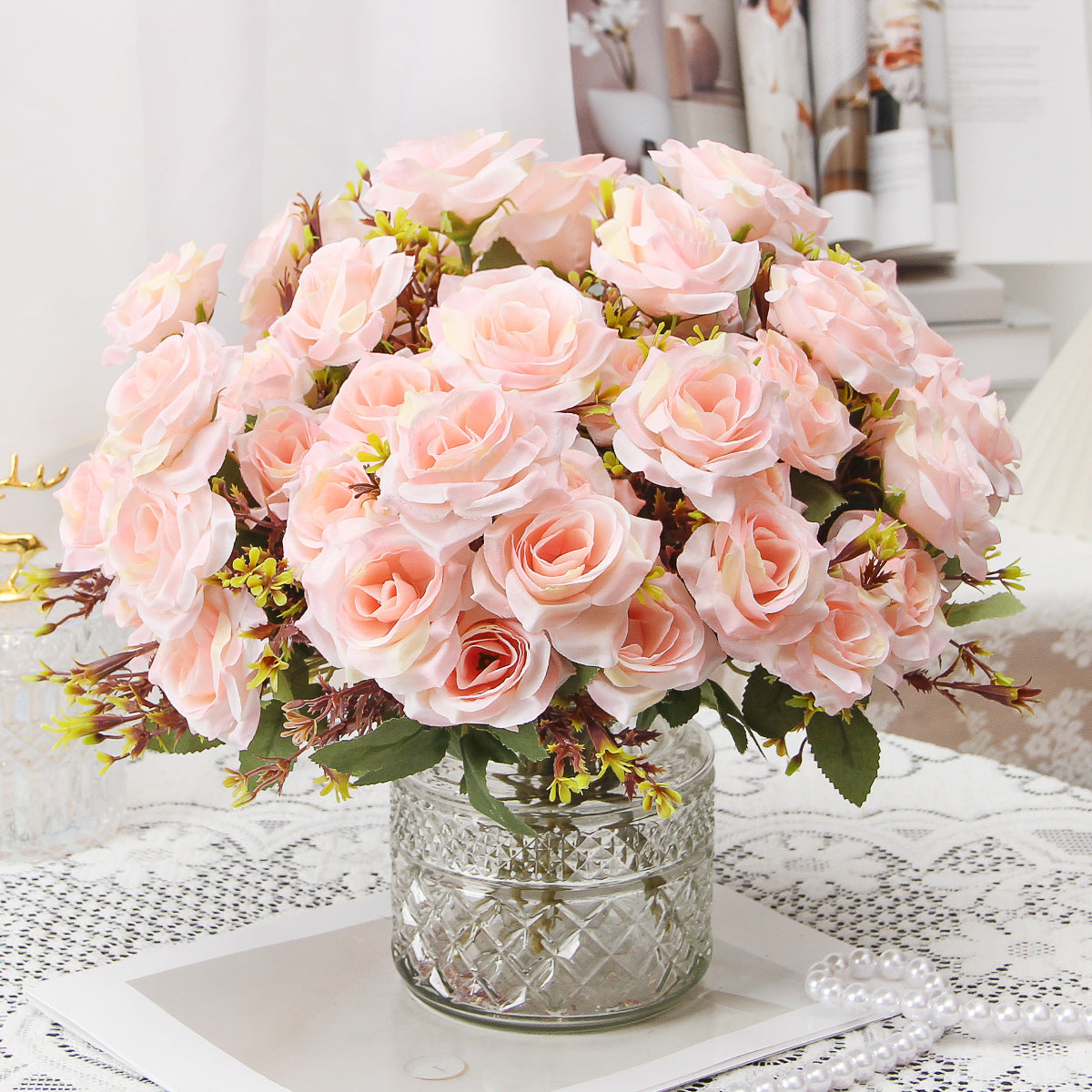 Valentine’s Day Rose Camellia Faux Floral Bouquet Home Décor