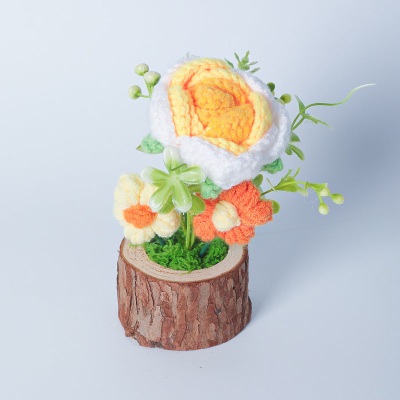 Crochet Daisy Rose Flower Pot Handmade Gift Decor