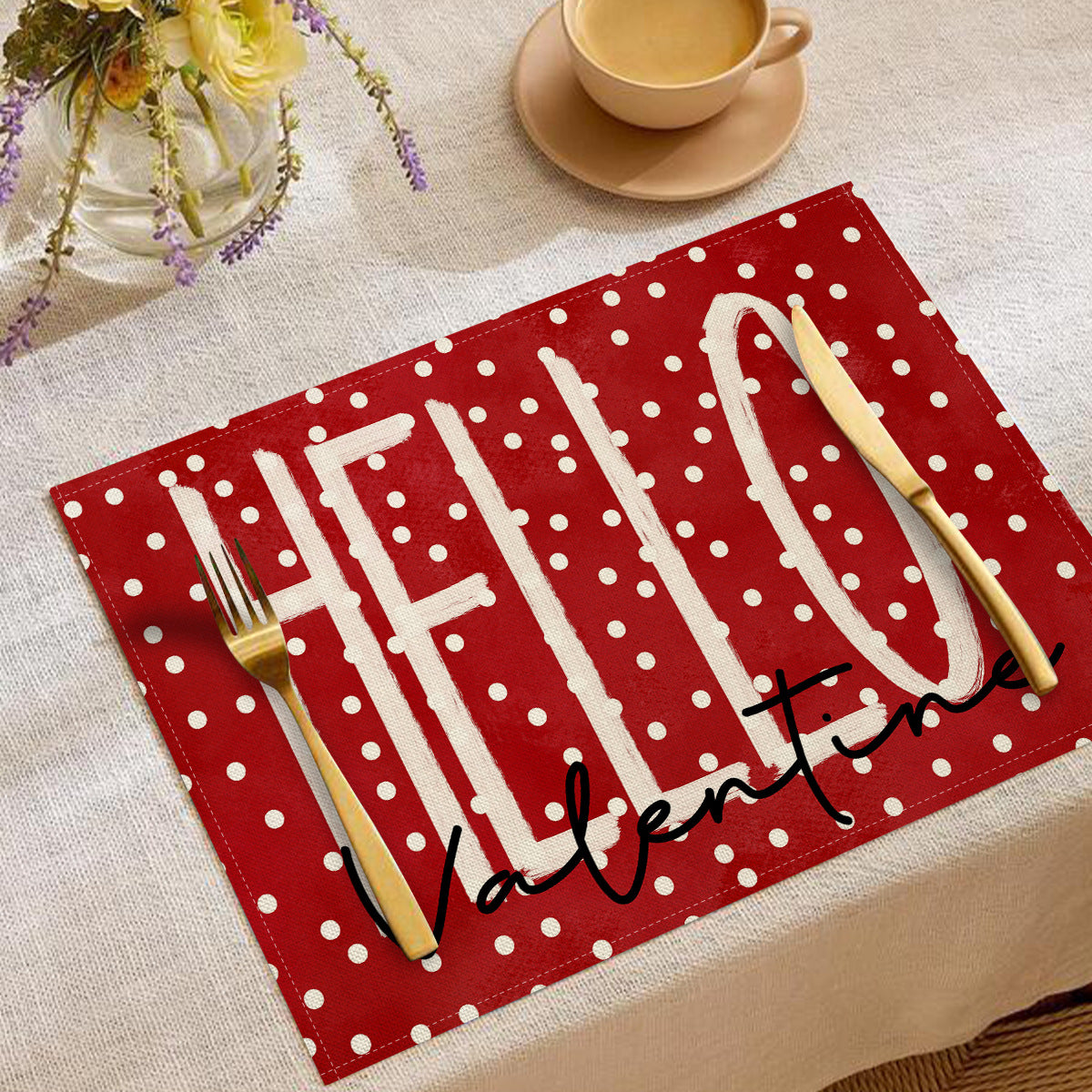 Valentine’s Day Heart Linen Placemats  Table Setting Decor