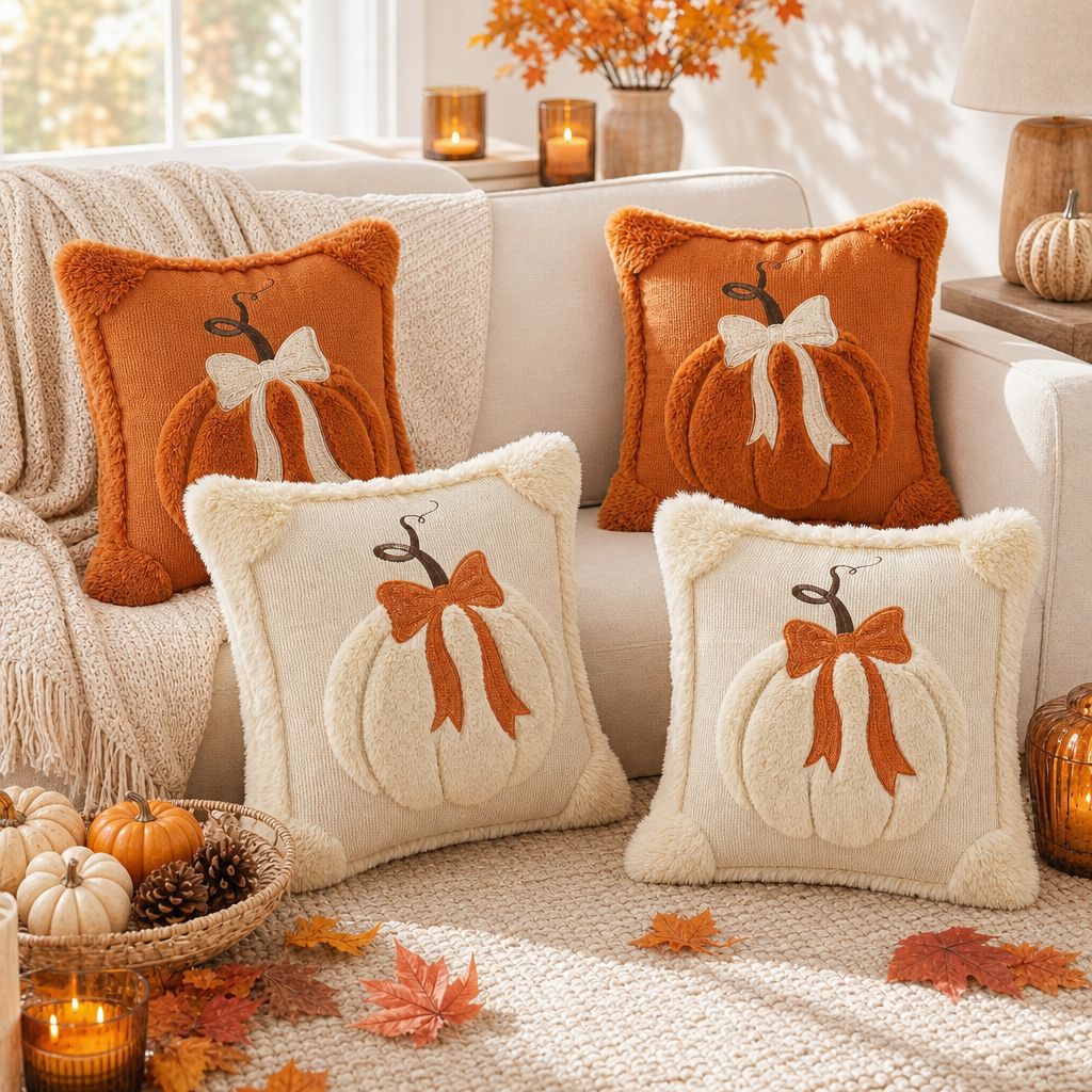 Pumpkin Bow Pillow Cover Fall Halloween Home Decor