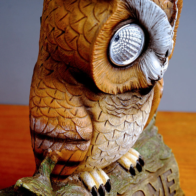 Solar Owl Garden Statue Resin Outdoor Yard Light Decor