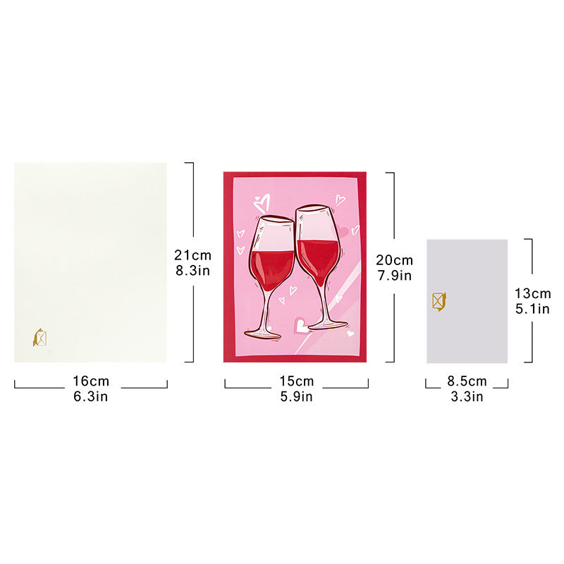 Valentines Day 3D Wine Glass Romantic Greeting Card Gift