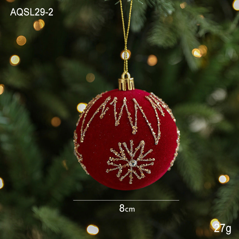 Burgundy Velvet Glitter Ball Christmas Tree Ornaments