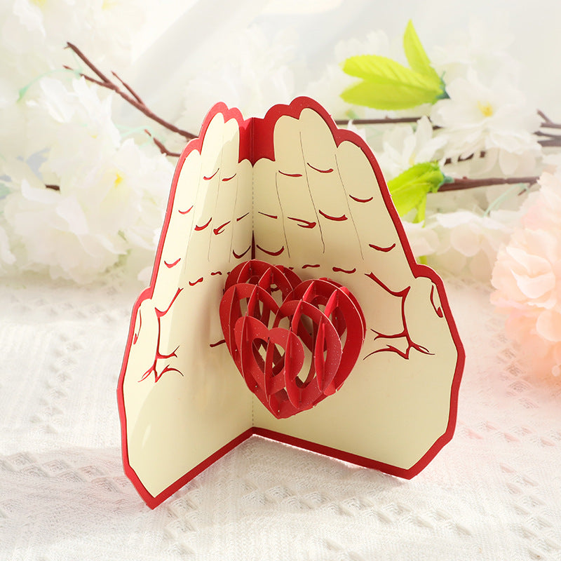 Valentines 3D Pop Up Heart in Hands Greeting Card Romantic