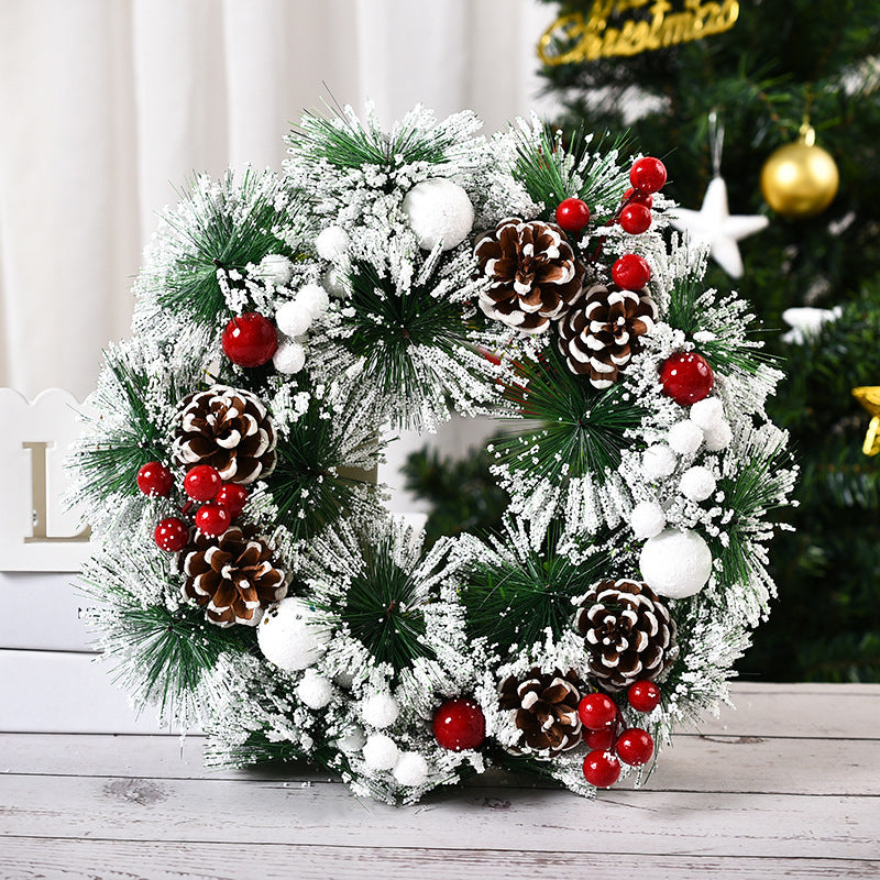 Snow Frosted Pinecone Christmas Wreath with Red Berries