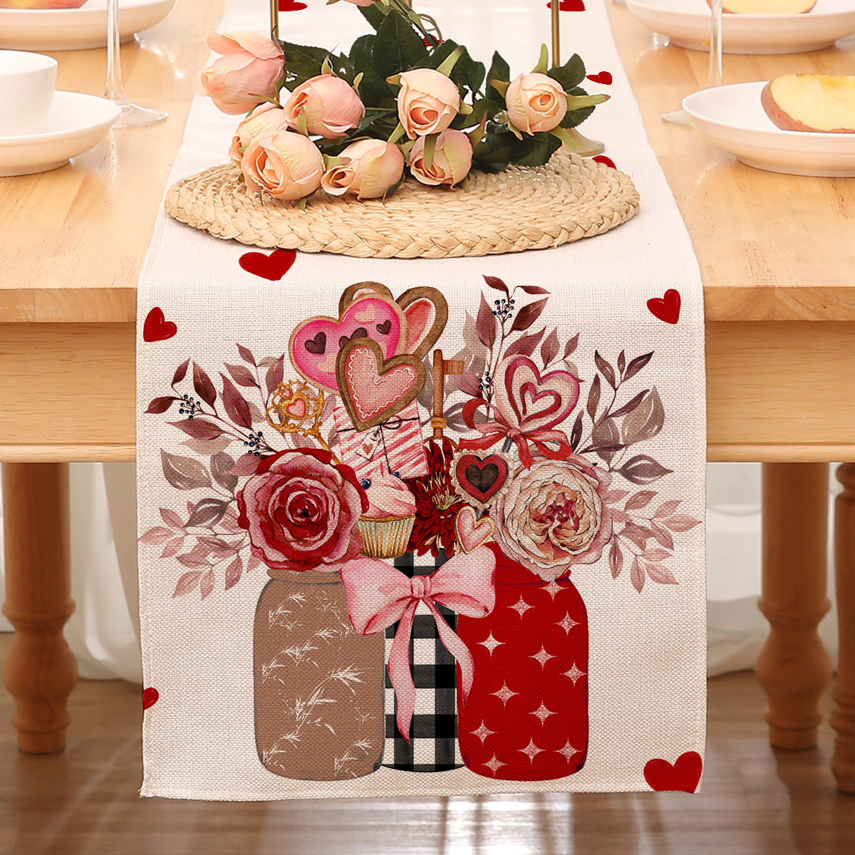 Valentine’s Day Heart Table Runner Red Printed Decor
