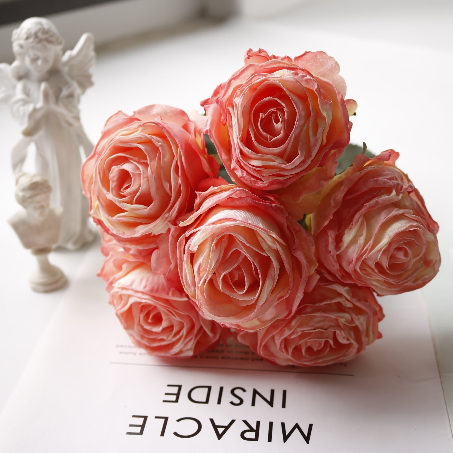 Valentine 6-Head French Burnt Edge Faux Rose Bouquet