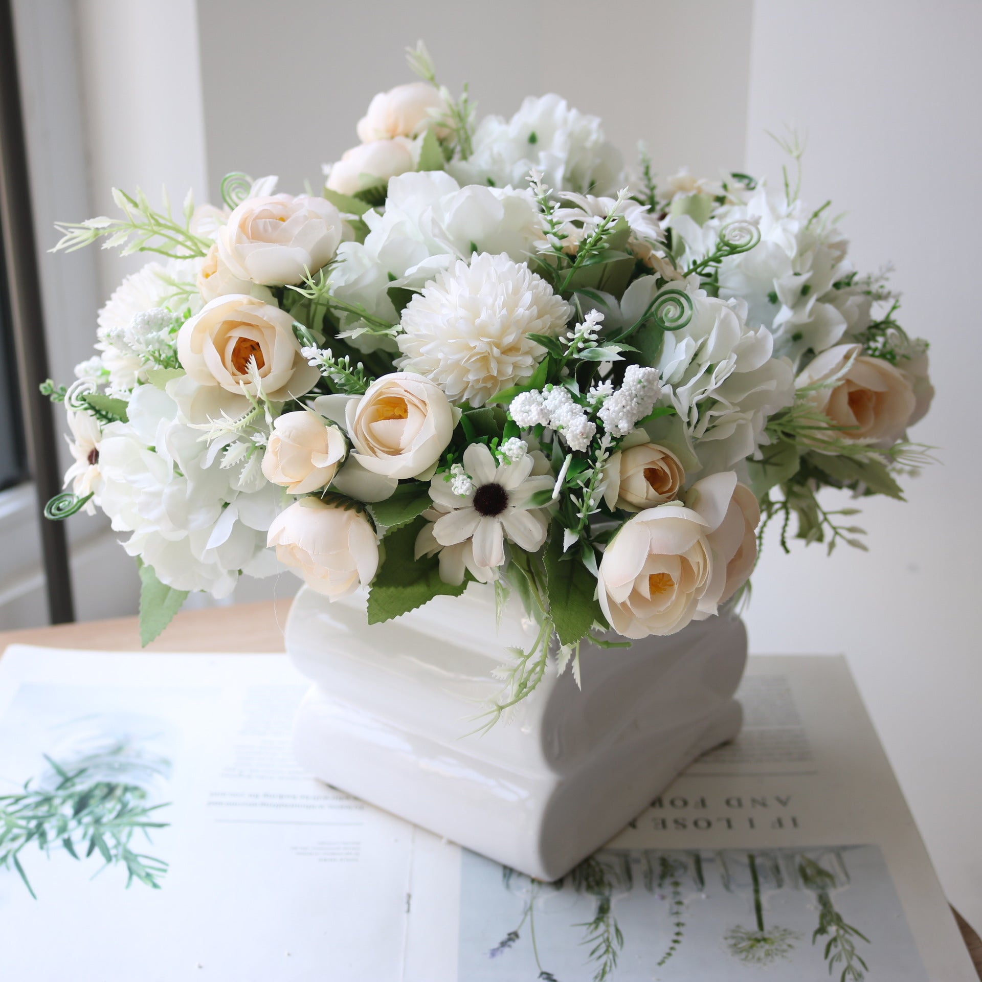 Valentine Nordic Faux Camellia Daisy Hydrangea Bouquet