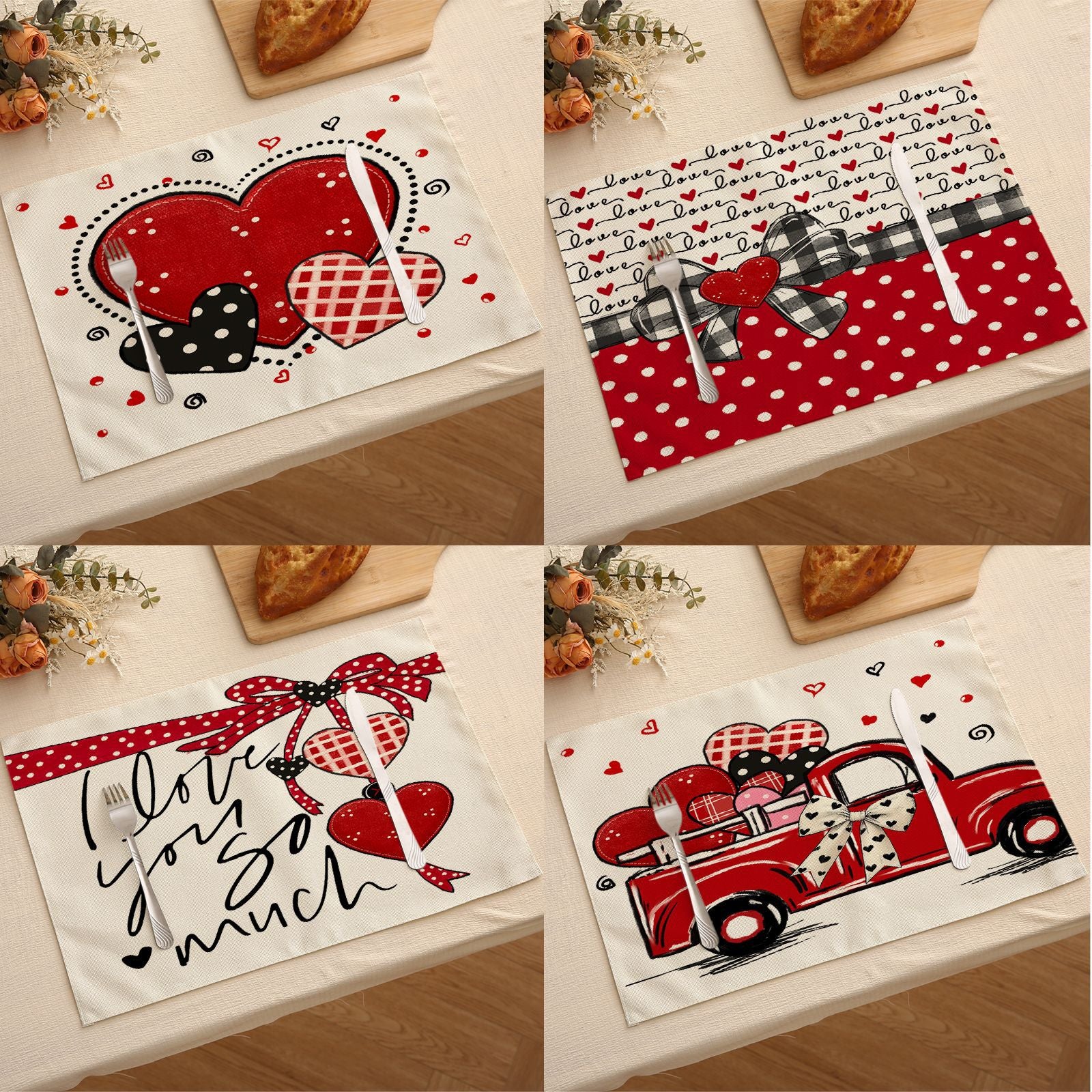 Valentine’s Day Heart Linen Placemats Love Table Decor