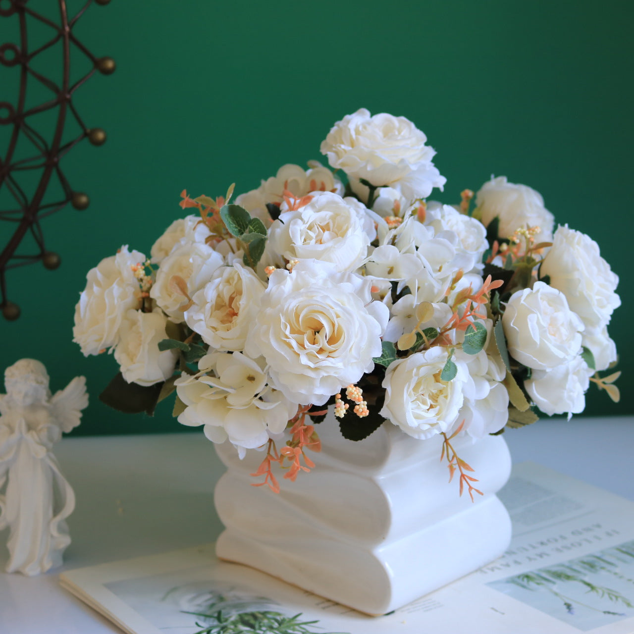 Valentine European Faux Peony Hydrangea Rose Vintage Bouquet