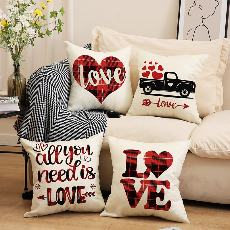 Valentine Love Pillow Covers Red Plaid Heart Decorative Home