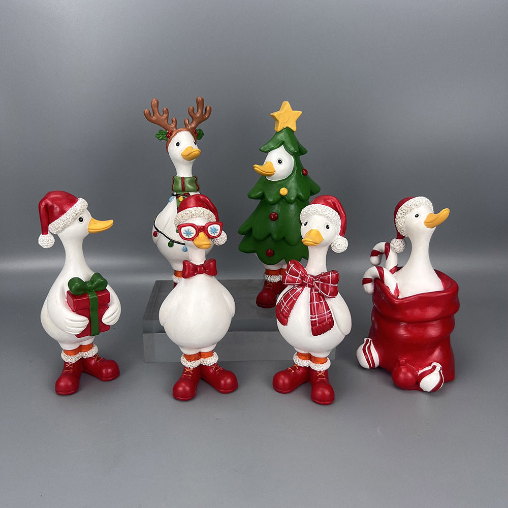 Cute Resin Christmas Duck Figurines Holiday Tabletop Decor
