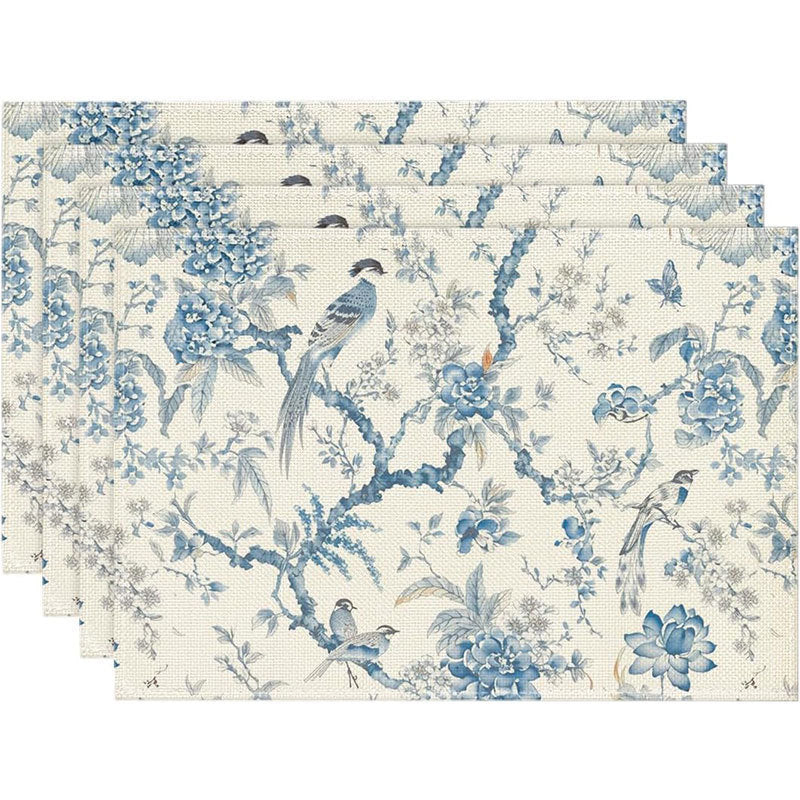 Floral Linen Table Placemats Spring Flower Dining Mats