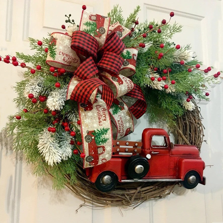 Red Truck Christmas Wreath Farmhouse Style Holiday Decor