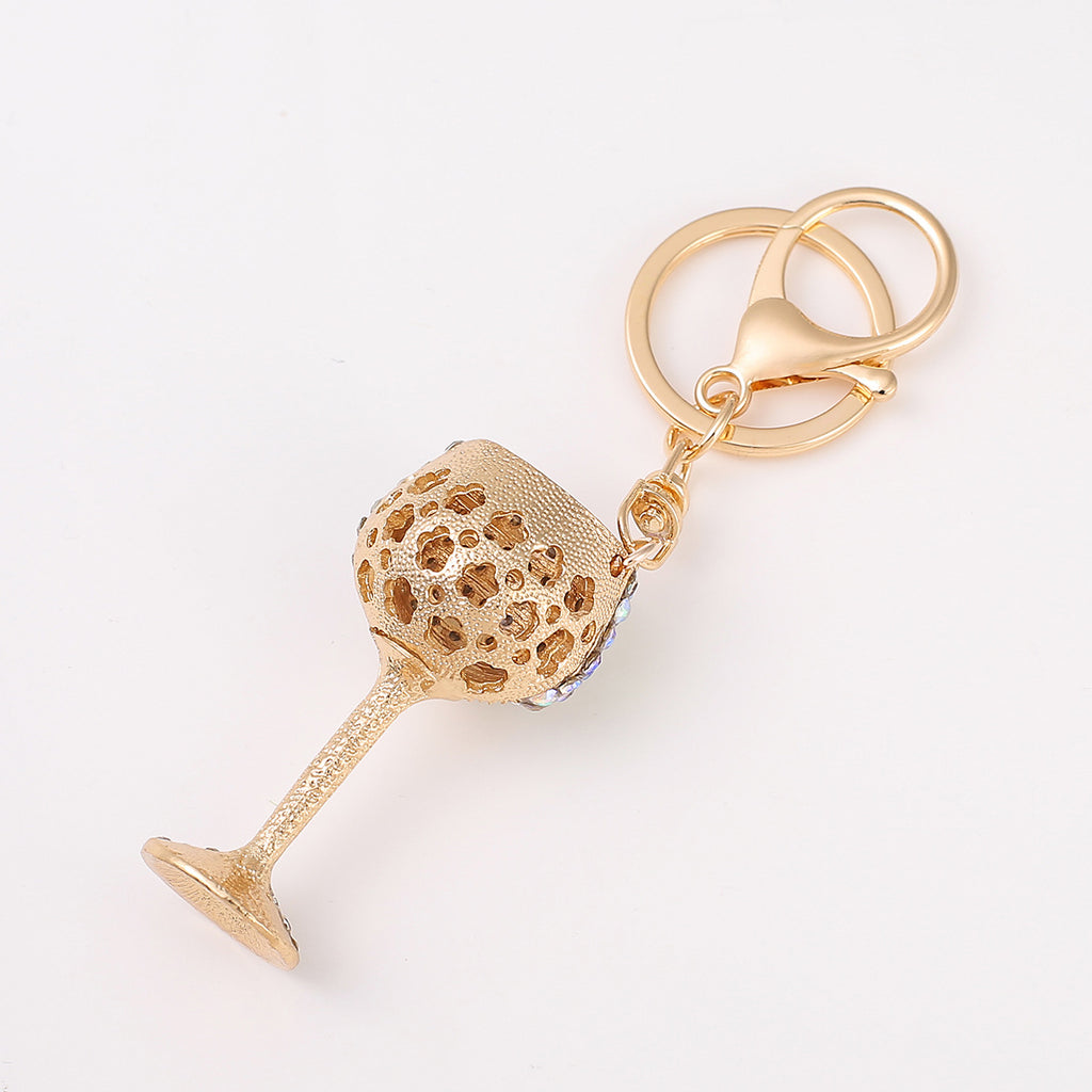 Wine Glass Crystal Keychain with Sparkling Rhinestone Charm