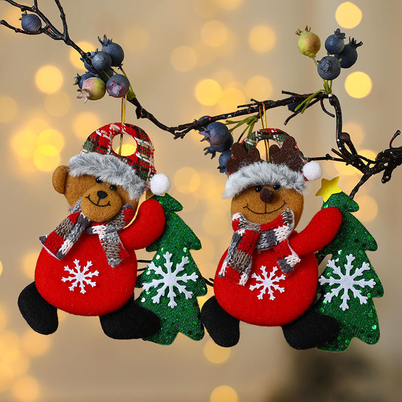 Plush Christmas Tree Hanging Decorations Santa Snowman Set