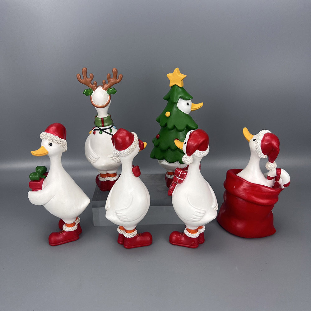 Cute Resin Christmas Duck Figurines Holiday Tabletop Decor