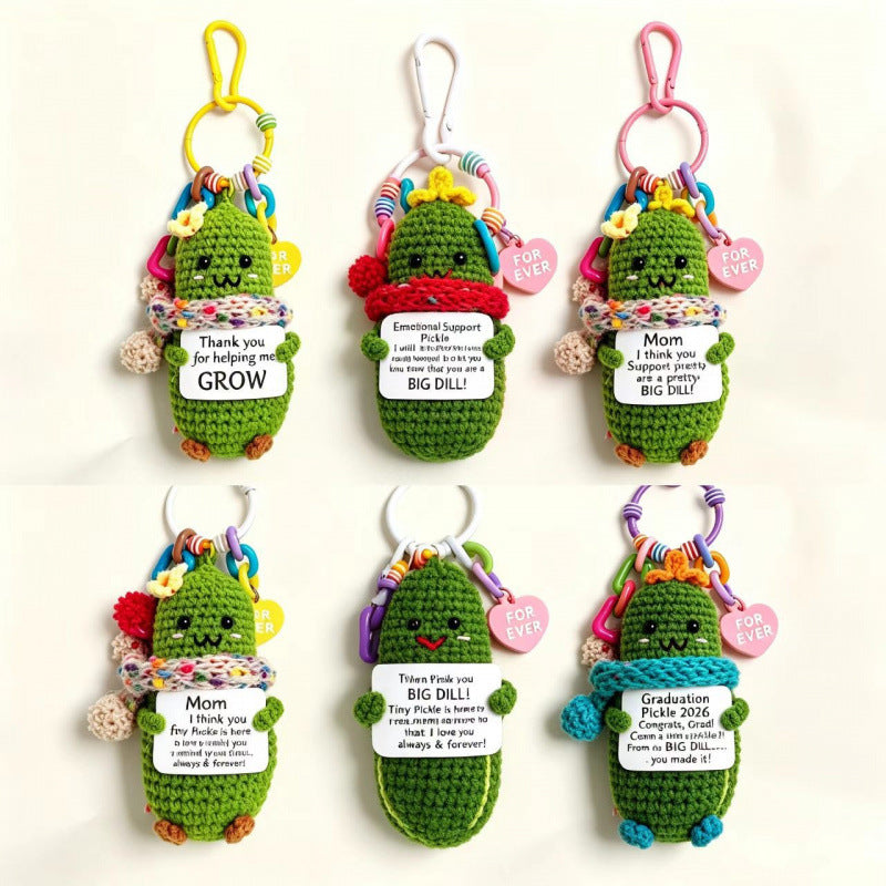 Handmade Crochet Cucumber Keychain Plush Toy Cute Fidget Doll