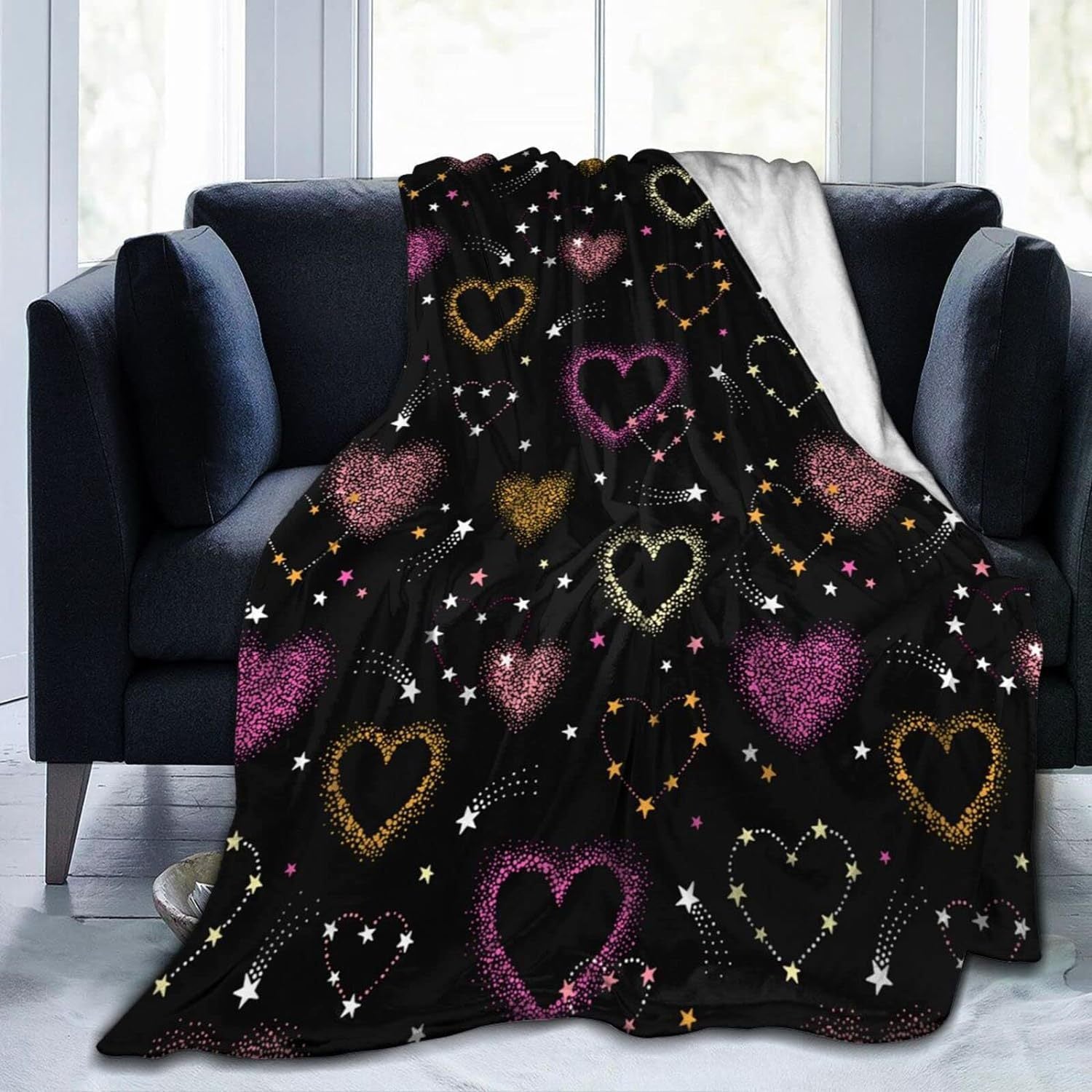 Valentine Leopard Heart Flannel Throw Blanket Soft Cozy