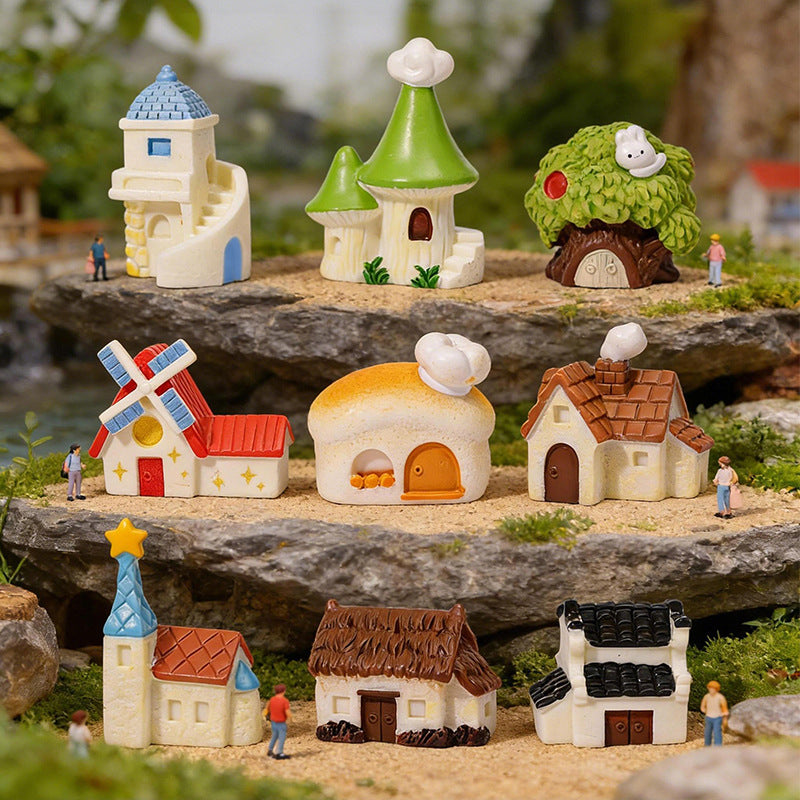 Mini Resin Fairy House Figurines DIY Garden Decor