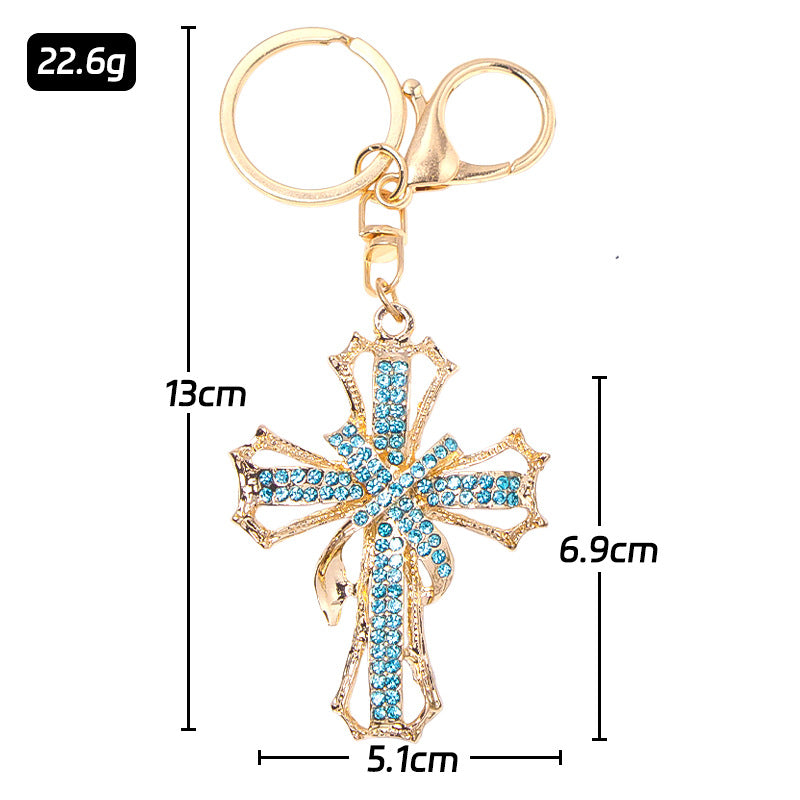 Crystal Cross Keychain Rhinestone Metal Bag Car Charm