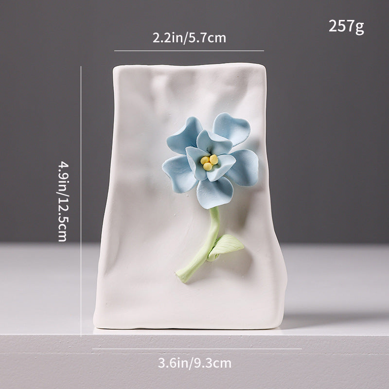Ceramic Flower Vase Modern Floral Relief Home Decor Accent