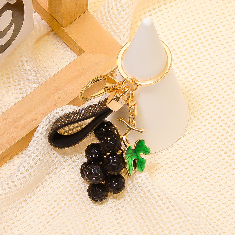Crystal Grape Keychain with Leather Strap Sparkling Charm