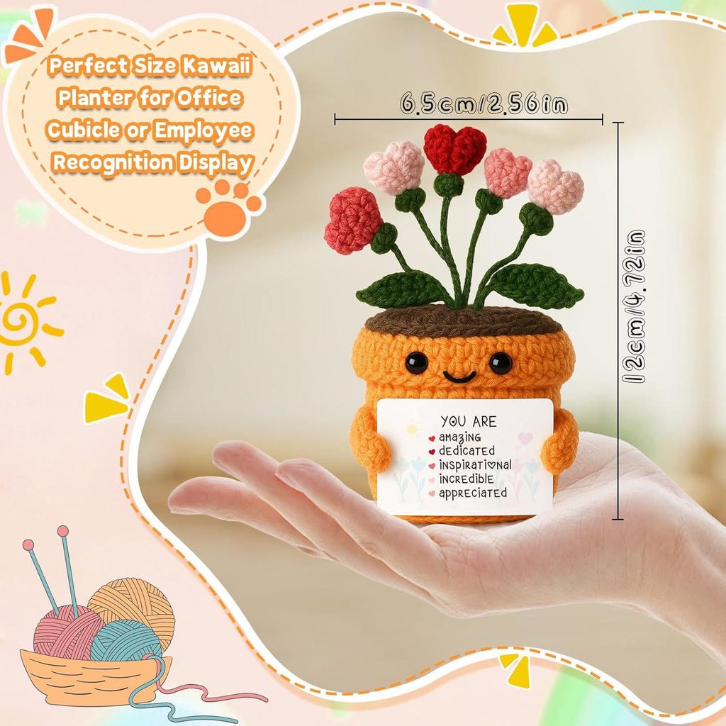 Handmade Crochet Flower Pot Positive Message Gift