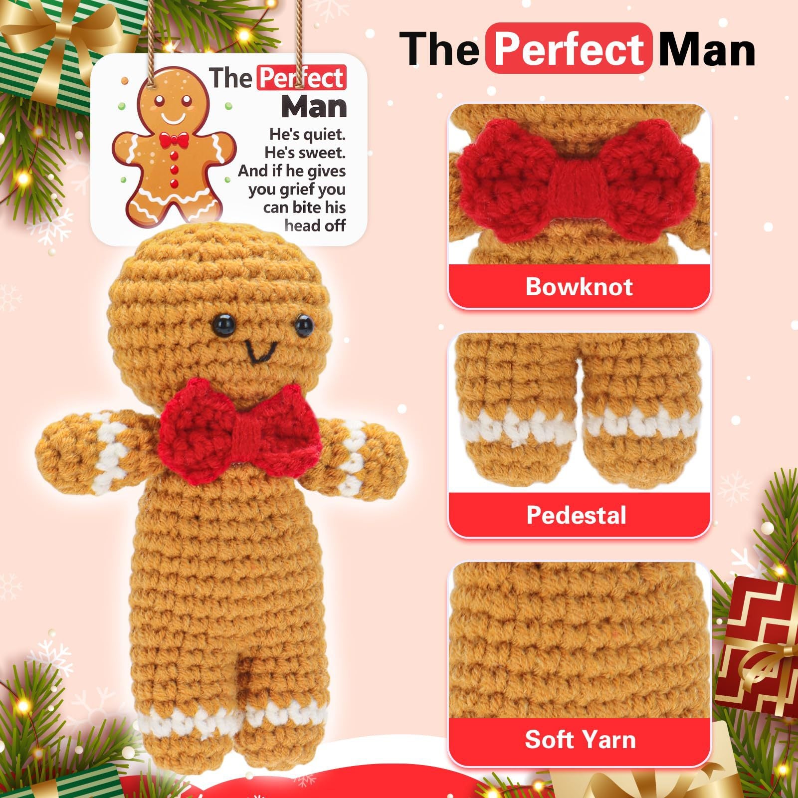 Handmade Crochet Gingerbread Man Christmas Plush