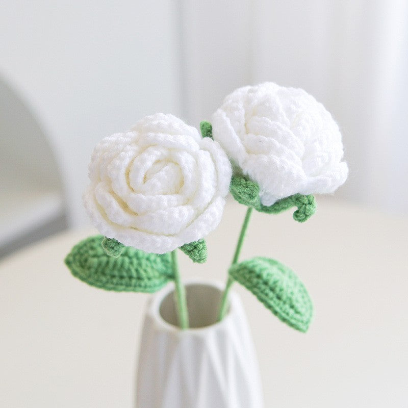 Valentine Holiday Decorations Handmade Crochet Rose Stem
