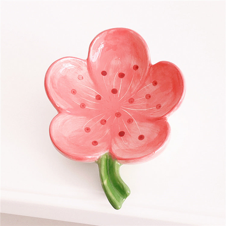 Flower Ceramic Soap Dish Floral Bathroom Tray Decor