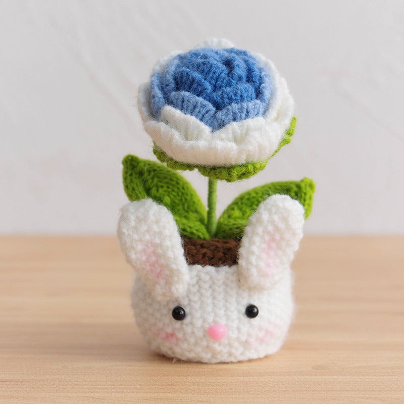 Valentine Holiday Decorations Crochet Rose Desk Planter