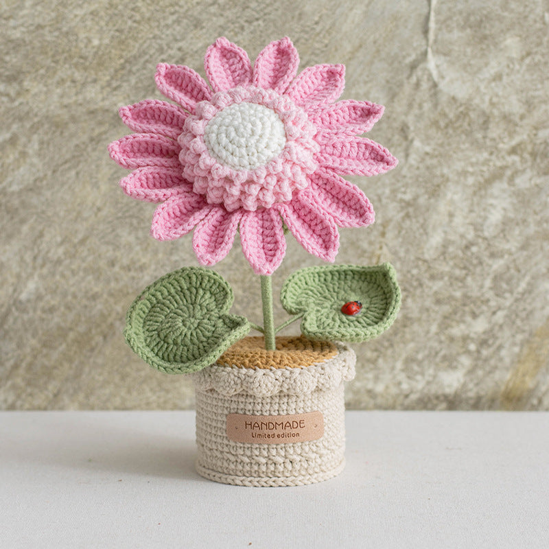 Handmade Crochet Sunflower Planter Decorative Flower Pot