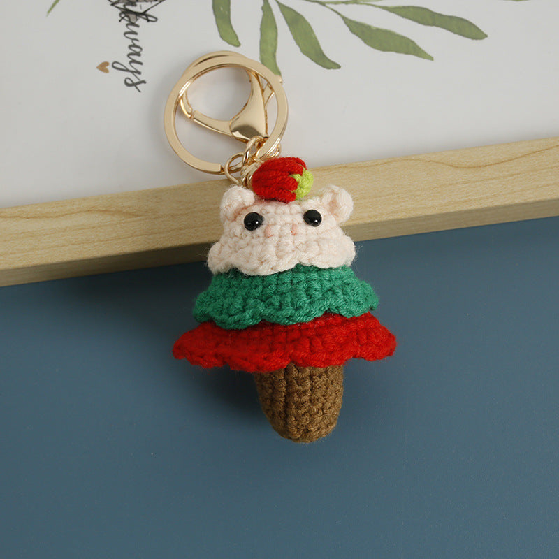 Handmade Crochet Animal Christmas Tree Keychain Holiday