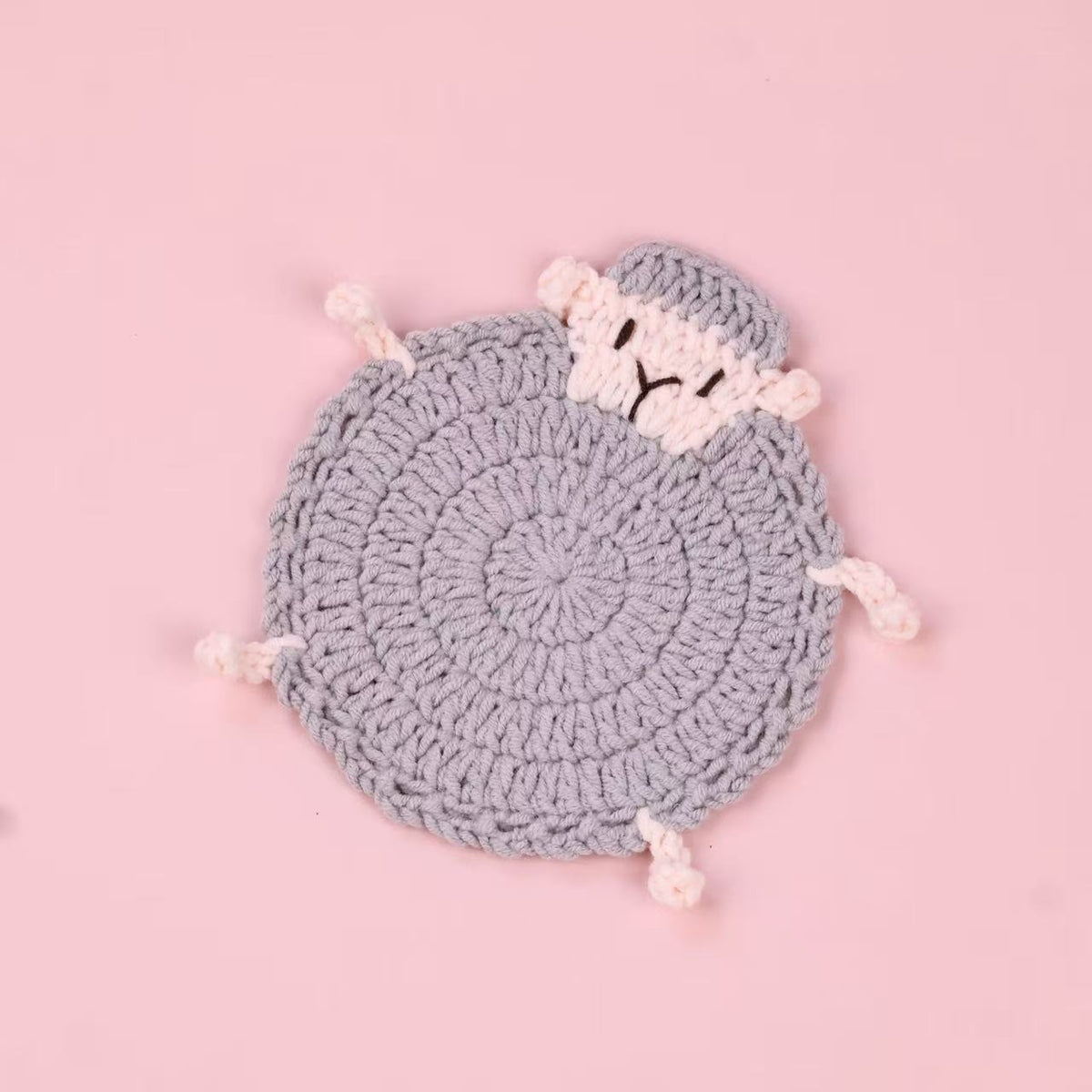 Handmade Crochet Sheep Coaster Wool Yarn Drink Mat