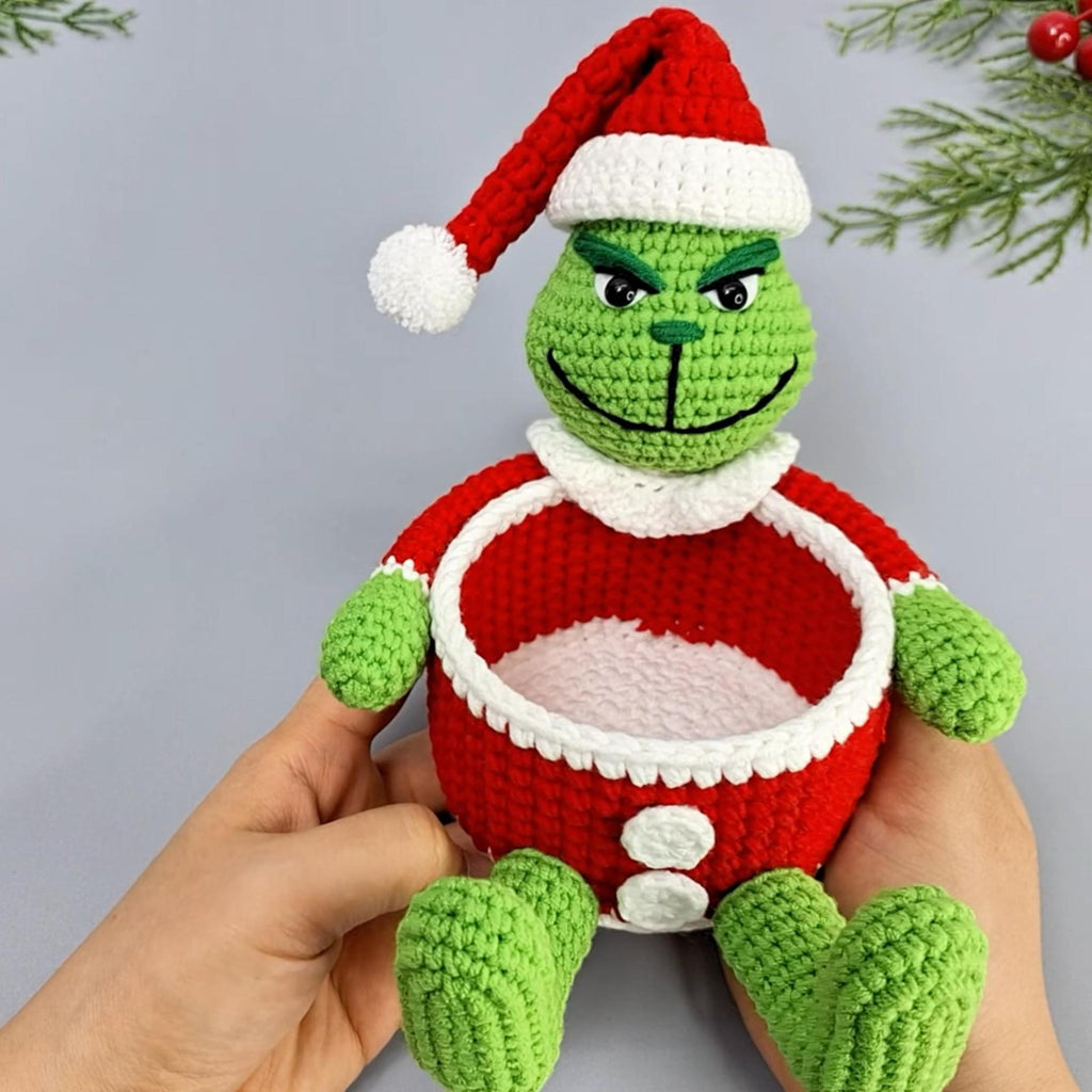 Handmade Crochet Grinch Storage Basket Christmas Decor