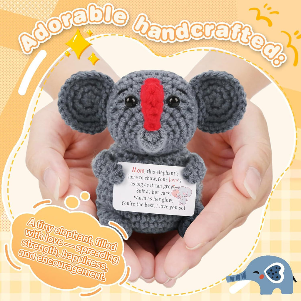 Handmade Crochet Elephant Plush With Heart Message Card