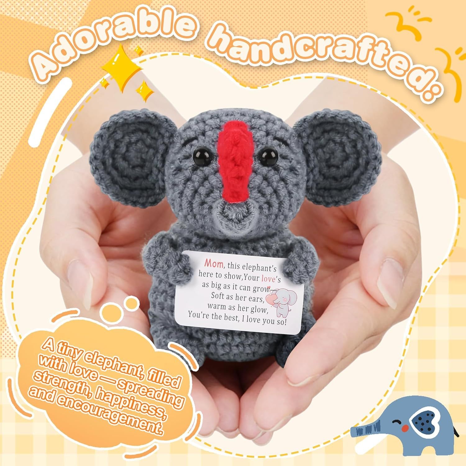 Handmade Crochet Elephant Plush With Heart Message Card