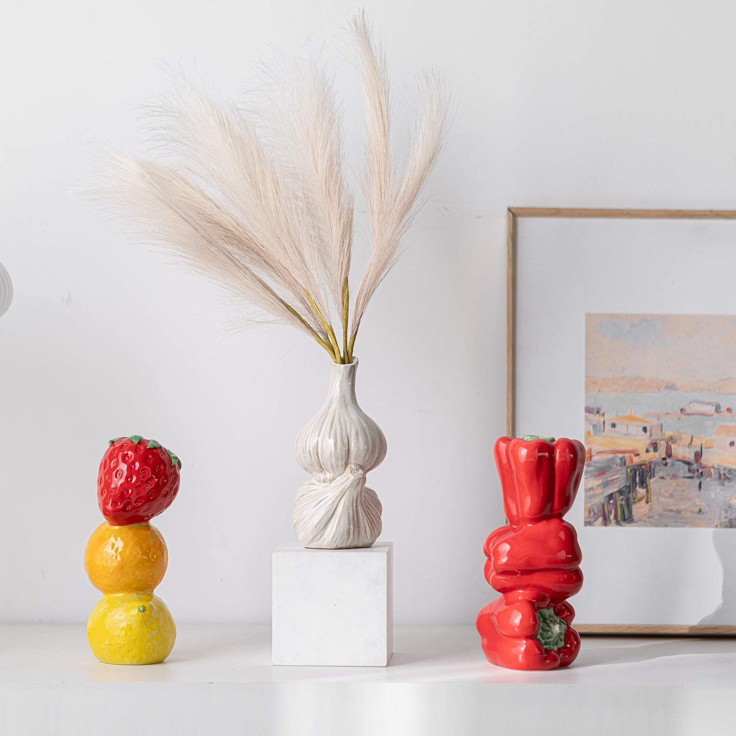Ceramic Fruit Stack Vase Decorative Tabletop Centerpiece