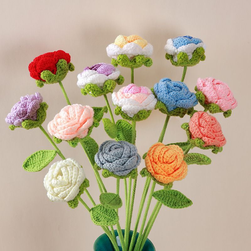 Valentine Crochet Rose Artificial Flower for Romantic Decor