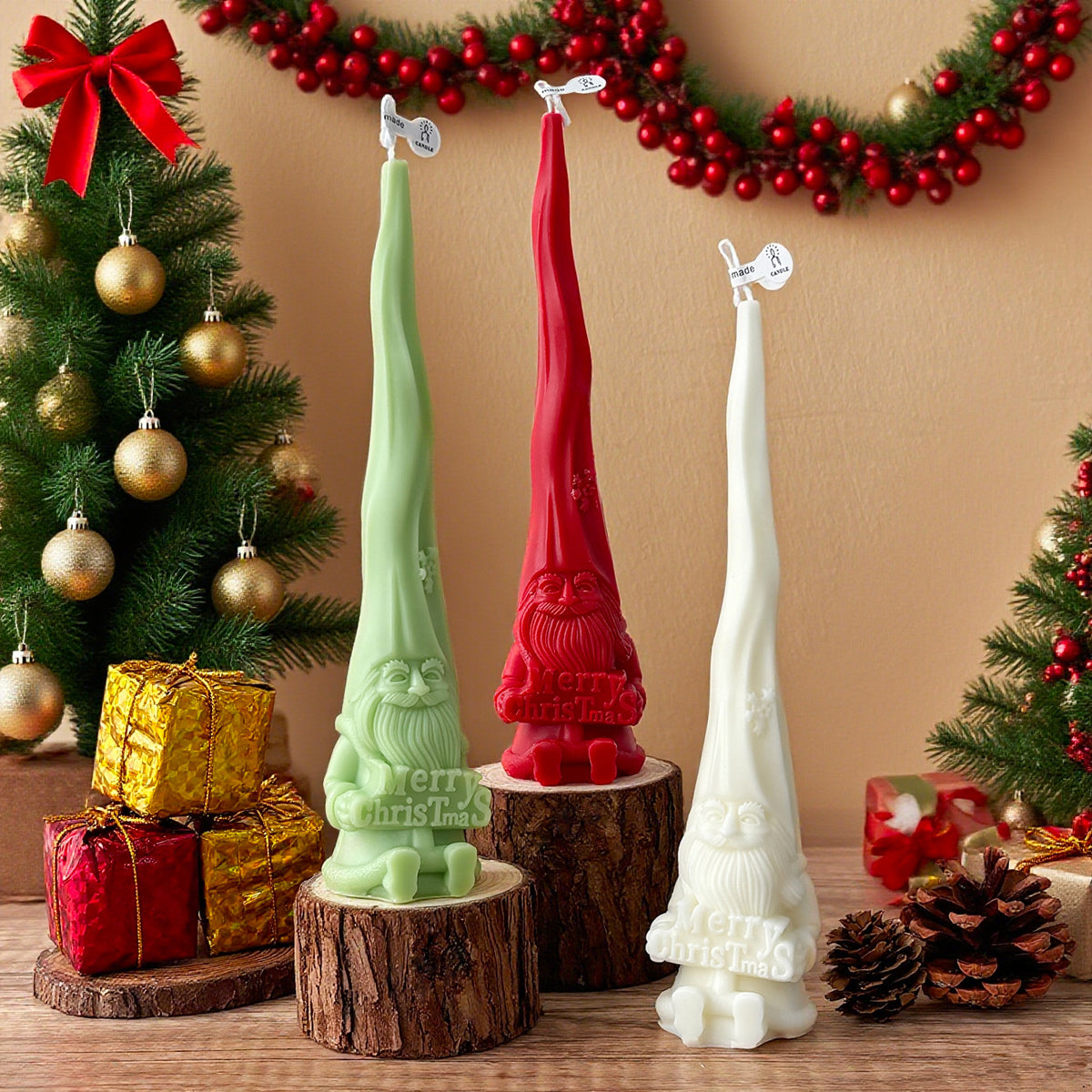 Christmas Gnome Candle Holiday Decor Festive Tabletop Accent Gift