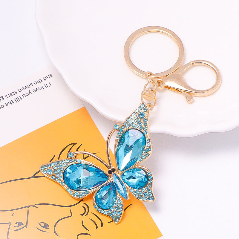 Rhinestone Butterfly Keychain Gold Alloy Bag & Car Charm