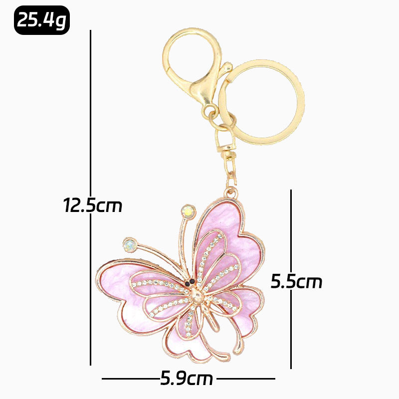 Rhinestone Butterfly Keychain Gold Metal Bag Charm